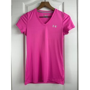 Under Armour Semi-Fitted Pink Short Sleeve V-Neck Athletic Top Women's S Small